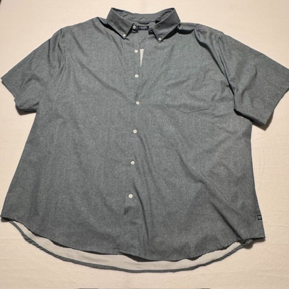 Chaps Stretch Short Sleeve Button Down Shirt Gray Heather 4XB (Big and Tall)